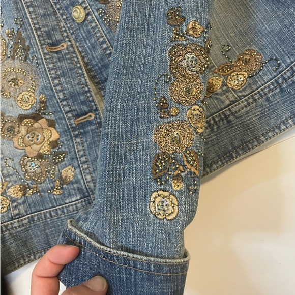 Classiques Entier Embroidered Beaded Embellished Crop Denim Jacket - Large - Picture 7 of 10